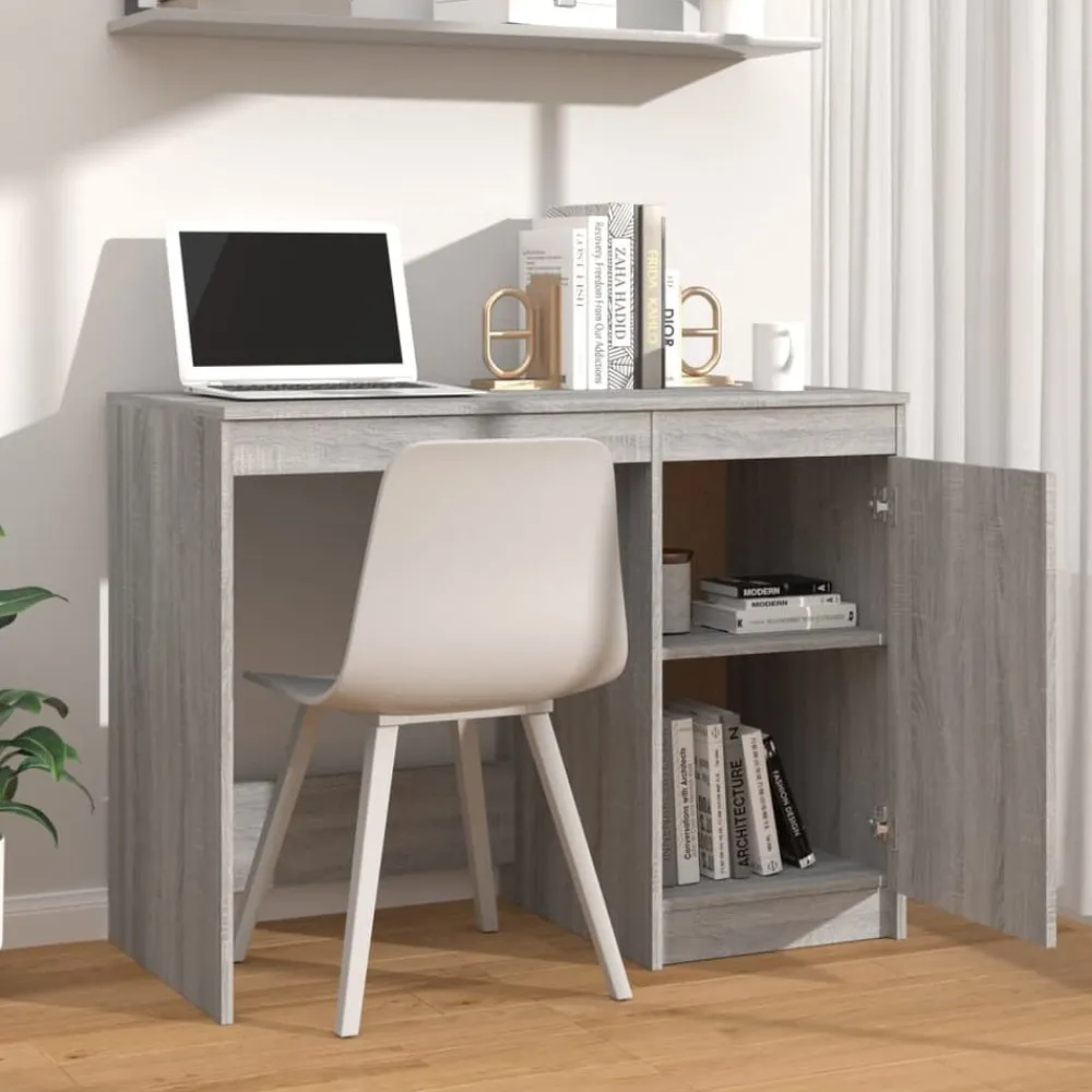 Kantoormeubelen*vidaXL Bureau 100x50x76 cm bewerkt hout eikenkleurig Grijs sonoma