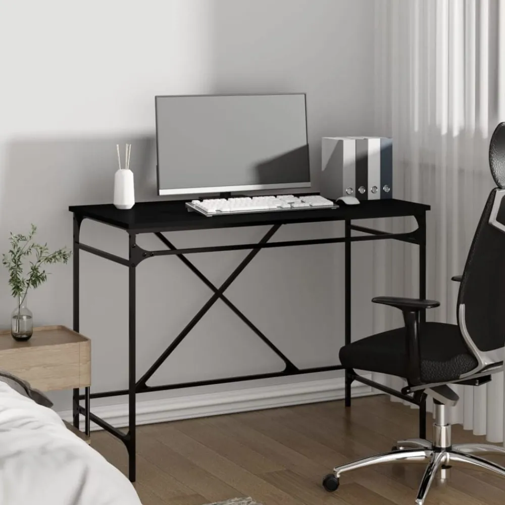 Kantoormeubelen*vidaXL Bureau 100x50x75 cm bewerkt hout en ijzer Zwart