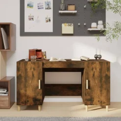 Kantoormeubelen*vidaXL Bureau 140x50x75 cm bewerkt hout kleurig Gerookt eiken