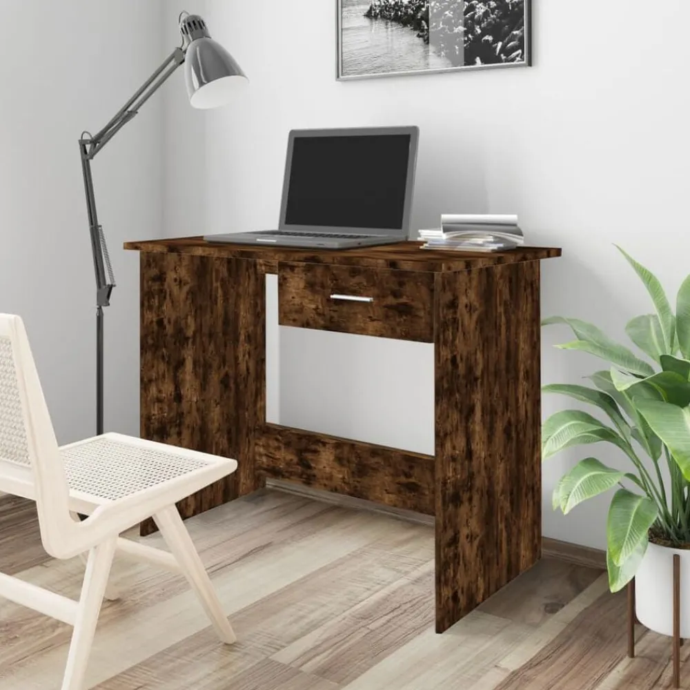 Kantoormeubelen*vidaXL Bureau 100x50x76 cm bewerkt hout kleurig Gerookt eiken