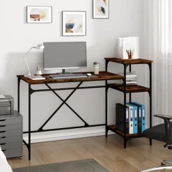 Bureau 135x50x90 cm bewerkt hout en ijzer kleurig>vidaXL New