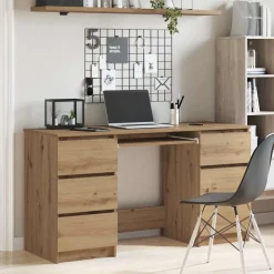 Bureau 140x50x77 cm bewerkt hout artisanaal eikenkleur>vidaXL Best