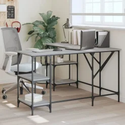 Kantoormeubelen*vidaXL Bureau 139x139x75 cm bewerkt hout eikenkleurig Grijs sonoma