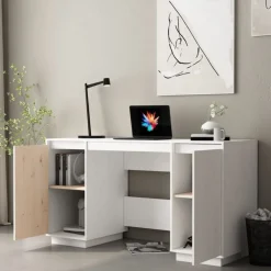 Kantoormeubelen*vidaXL Bureau 140x50x75 cm massief grenenhout Wit