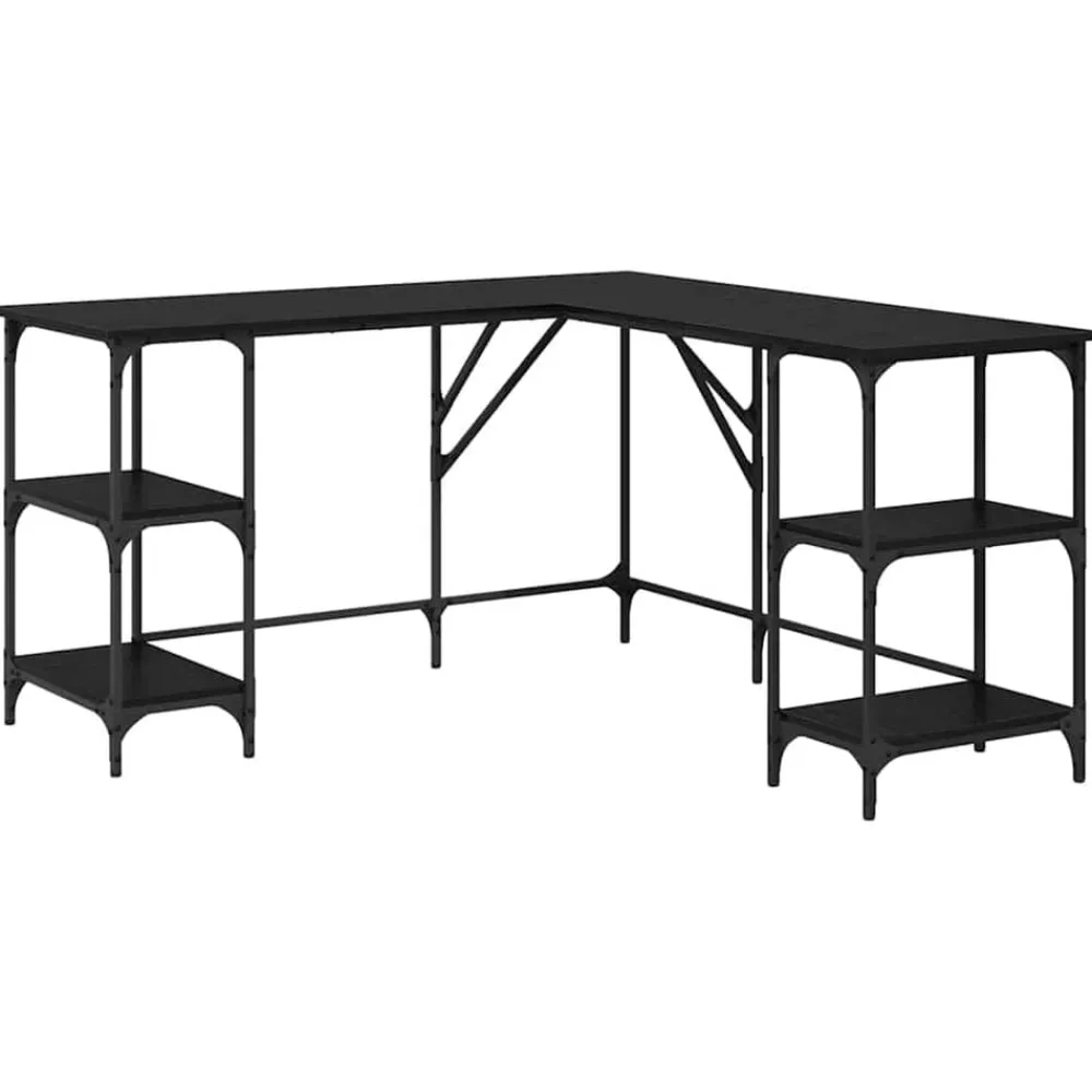 Kantoormeubelen*vidaXL Bureau 139 x 139 x 75 cm Bewerkt hout Zwart eiken