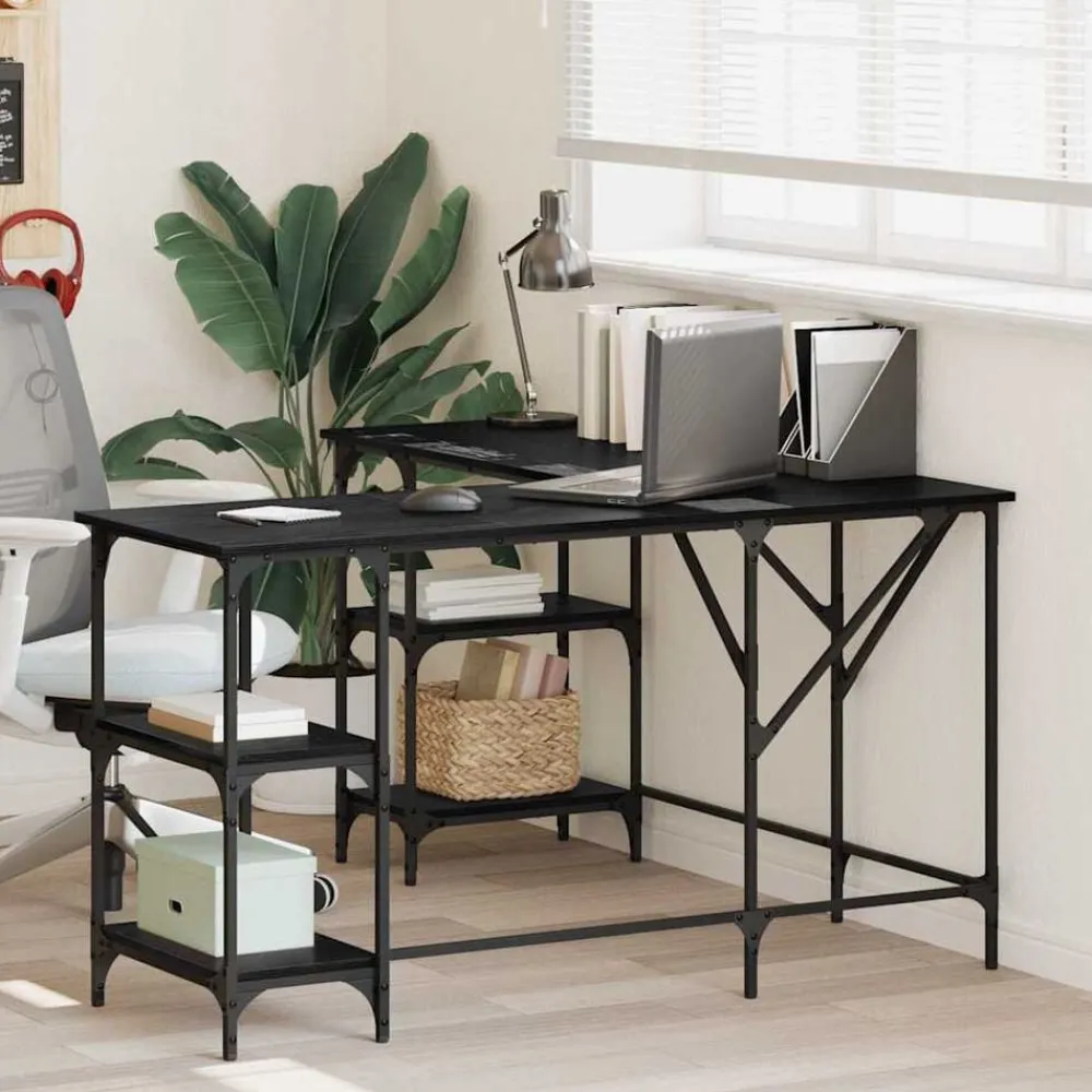 Kantoormeubelen*vidaXL Bureau 139 x 139 x 75 cm Bewerkt hout Zwart eiken