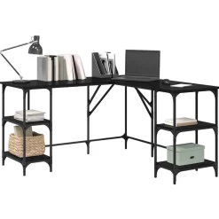 Kantoormeubelen*vidaXL Bureau 139 x 139 x 75 cm Bewerkt hout Zwart eiken