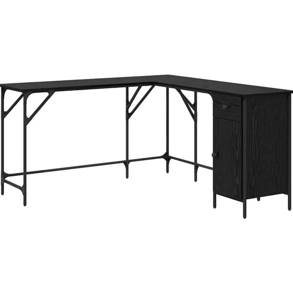 Kantoormeubelen*vidaXL Bureau 141 x 141 x 75 cm Bewerkt hout Zwart eiken