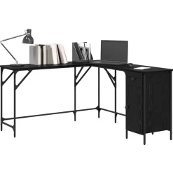 Kantoormeubelen*vidaXL Bureau 141 x 141 x 75 cm Bewerkt hout Zwart eiken