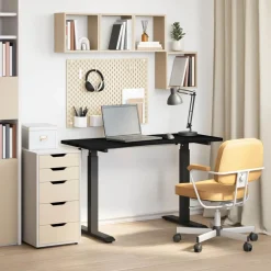 Kantoormeubelen*vidaXL Bureau 120 x 60 cm Massief Eikenhout Zwart en donkerbruin