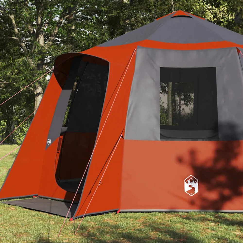 Buitensport*vidaXL Cabin Tent 12-Person met dak 405 x 405 x 273 cm Grijs en oranje