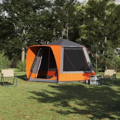 Buitensport*vidaXL Camping Tent 420 x 420 x 227 cm Polyester Grijs en oranje