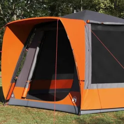 Buitensport*vidaXL Camping Tent 420 x 420 x 227 cm Polyester Grijs en oranje