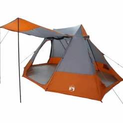 Buitensport*vidaXL Camping Tent met dak 482 x 360 x 227 cm taft Grijs en oranje