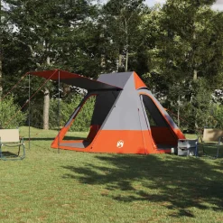 Buitensport*vidaXL Camping Tent met dak 482 x 360 x 227 cm taft Grijs en oranje