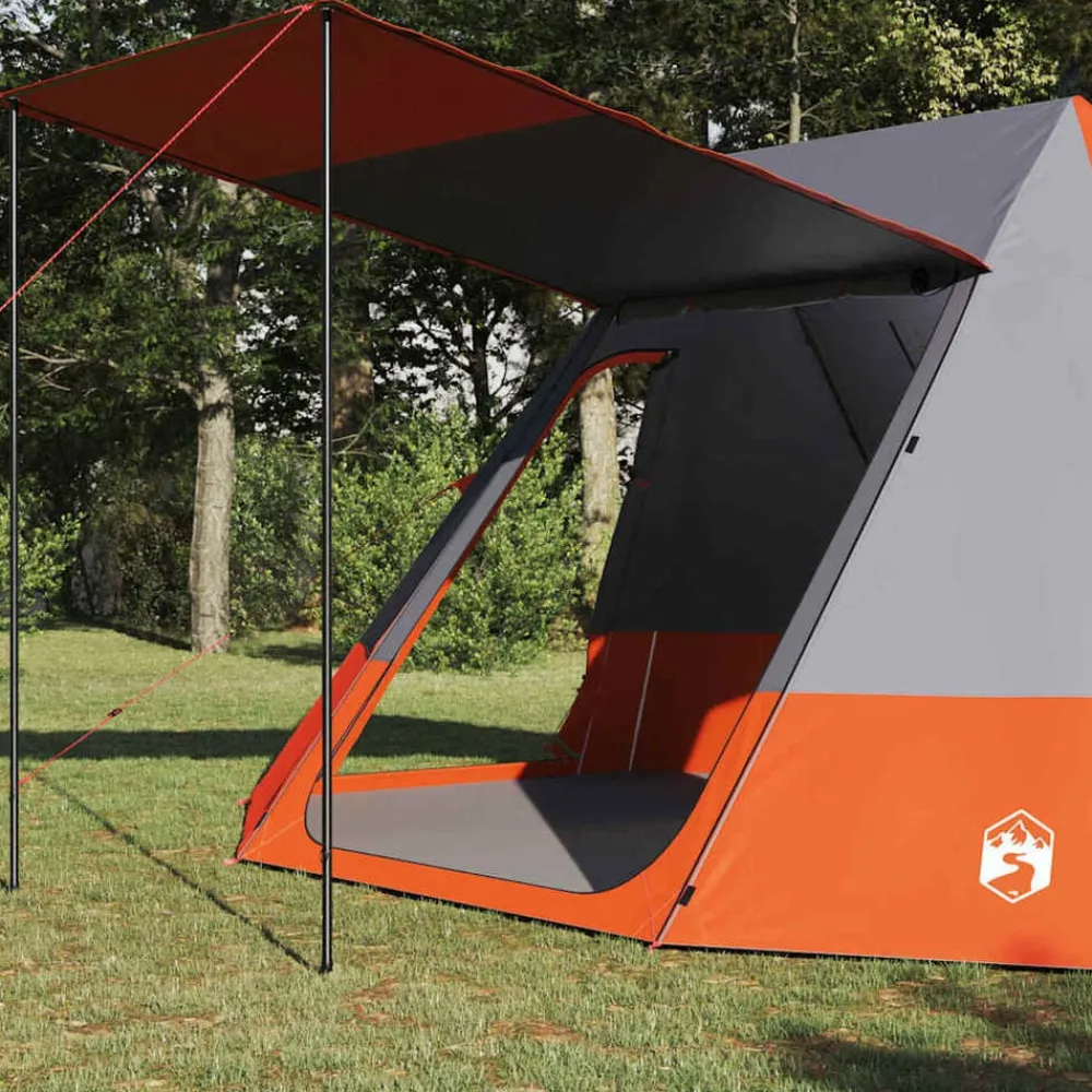Buitensport*vidaXL Camping Tent met dak 482 x 360 x 227 cm taft Grijs en oranje
