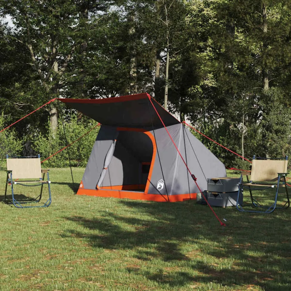 Buitensport*vidaXL Camping Tent met dak 282 x 225 x 154 cm taft Grijs en oranje