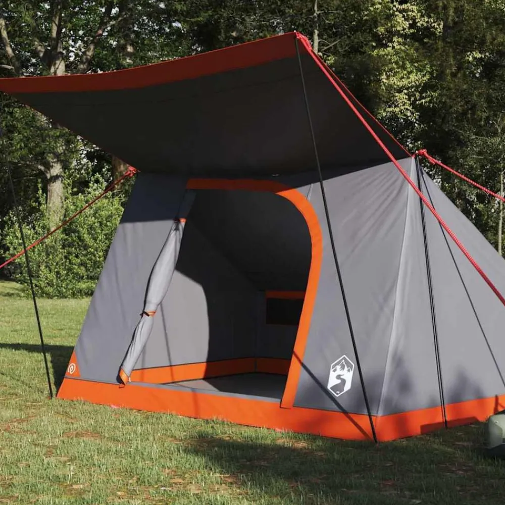 Buitensport*vidaXL Camping Tent met dak 282 x 225 x 154 cm taft Grijs en oranje