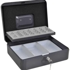 Cash Box met slot Donkergrijs 30 x 24 x 9 cm Staal>vidaXL Clearance