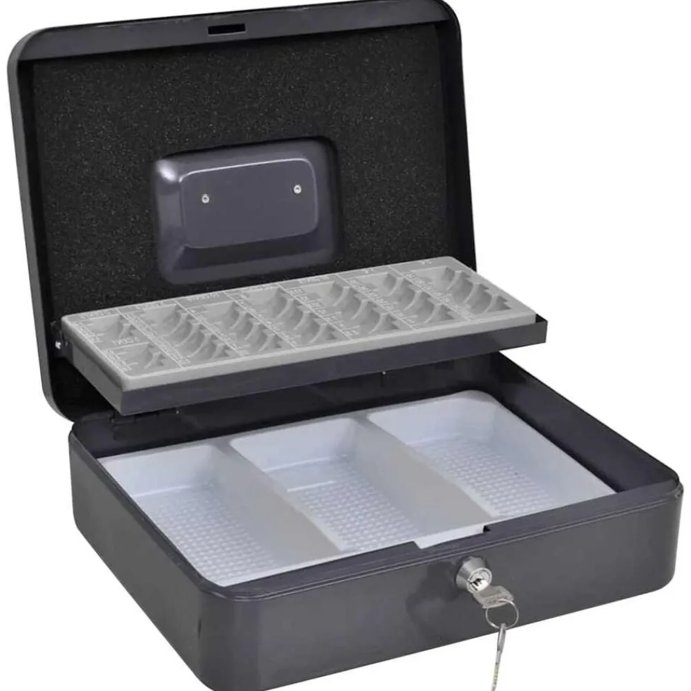 Cash Box met slot Donkergrijs 30 x 24 x 9 cm Staal>vidaXL Clearance