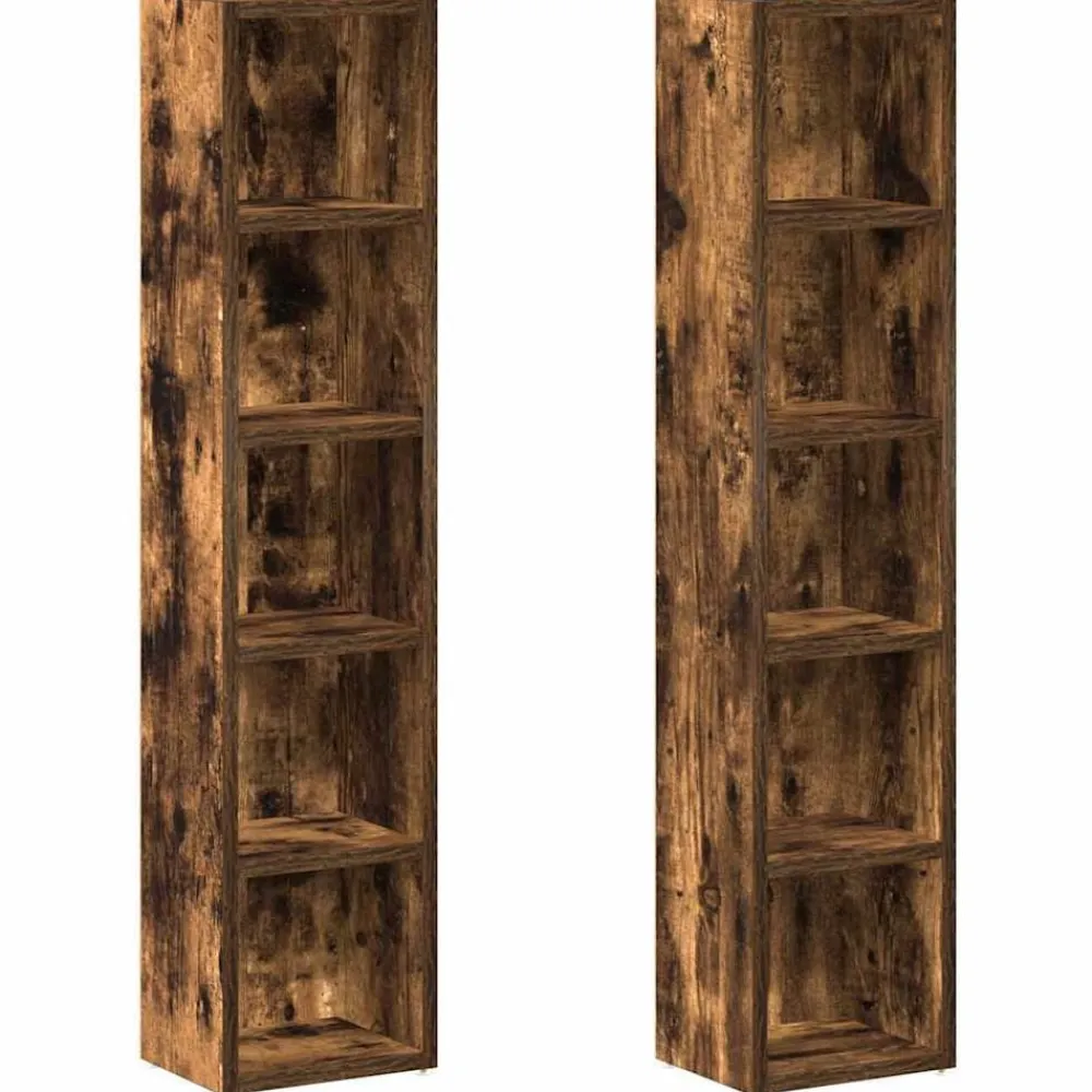 Kasten & Opbergmeubelen*vidaXL CD-kasten 2 st 21x16x93,5 cm bewerkt hout kleurig Gerookt eiken