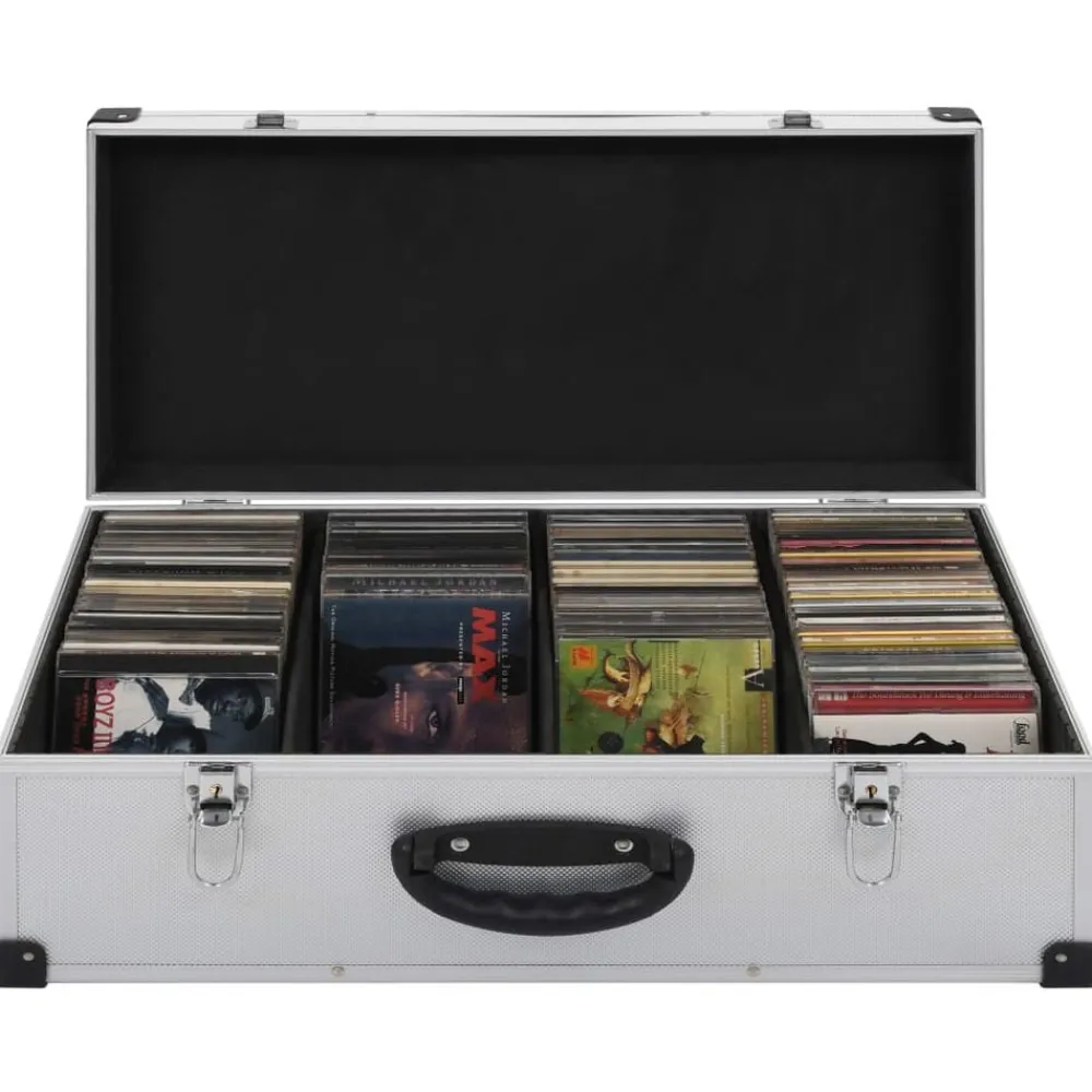 Kantoorartikelen*vidaXL Cd-koffer voor 80 cd's aluminium ABS kleurig Zilver