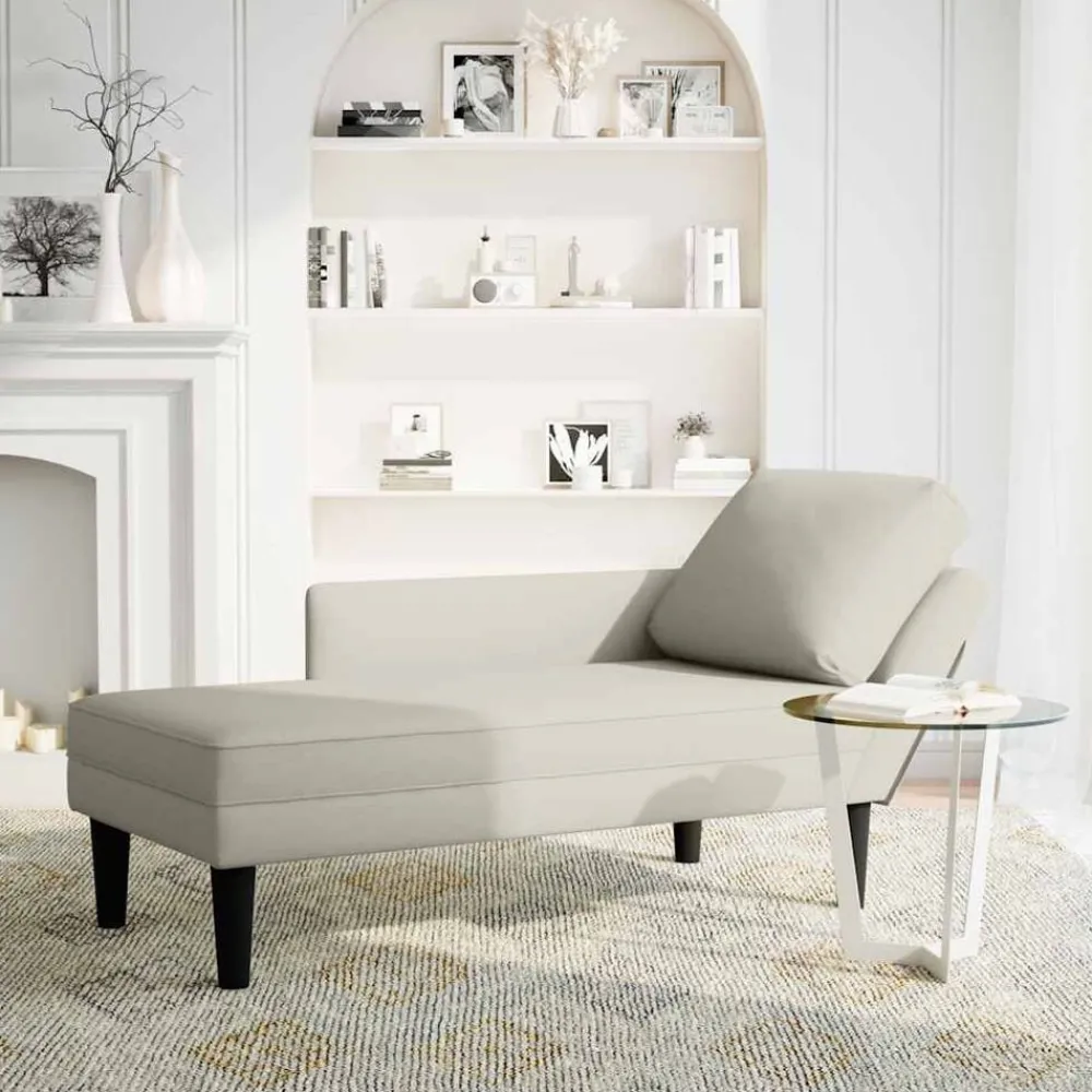 Stoelen*vidaXL Chaise longue met kussen&rechterarmleuning fluweel crèmekleurig Crème