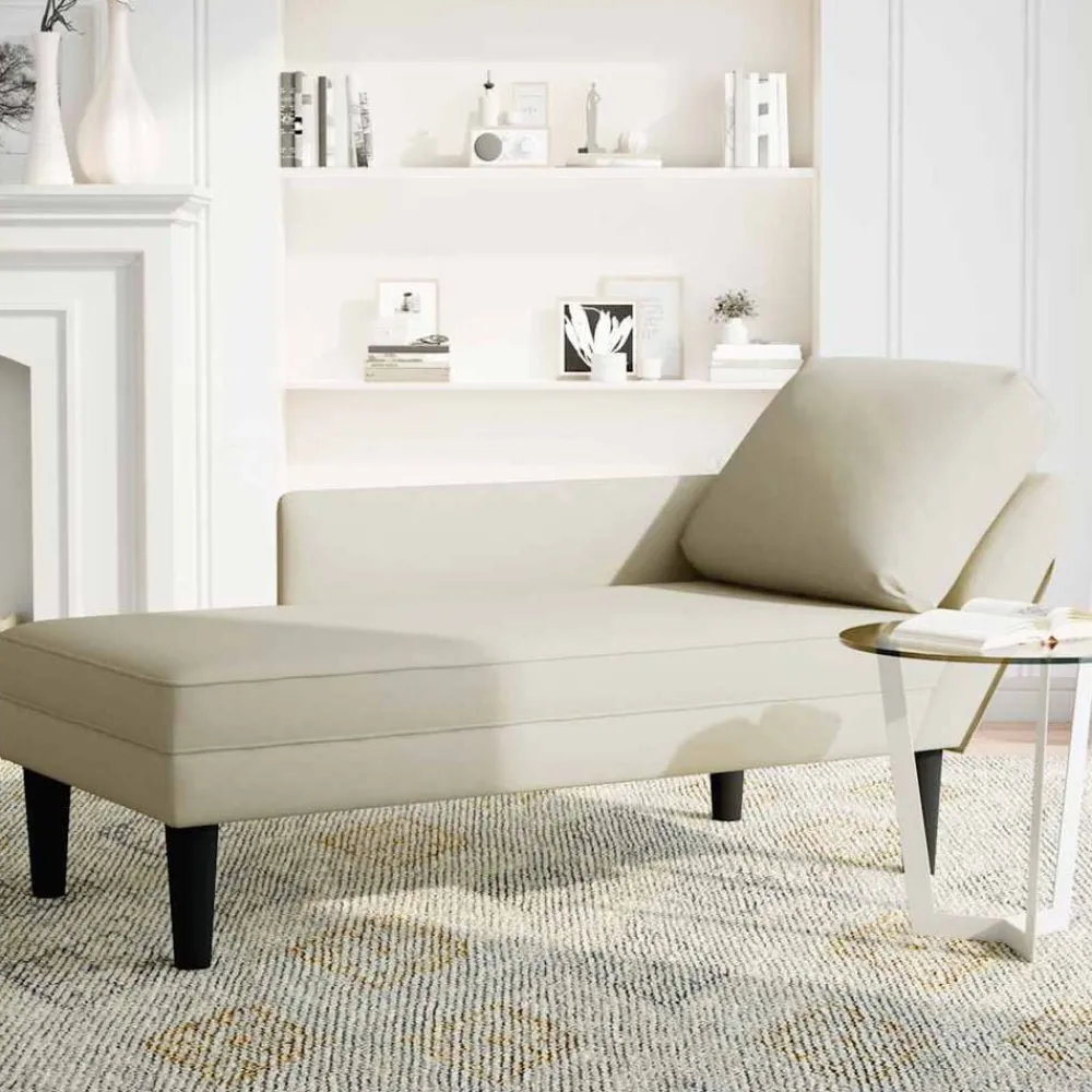 Stoelen*vidaXL Chaise longue met kussen&rechterarmleuning fluweel crèmekleurig Crème