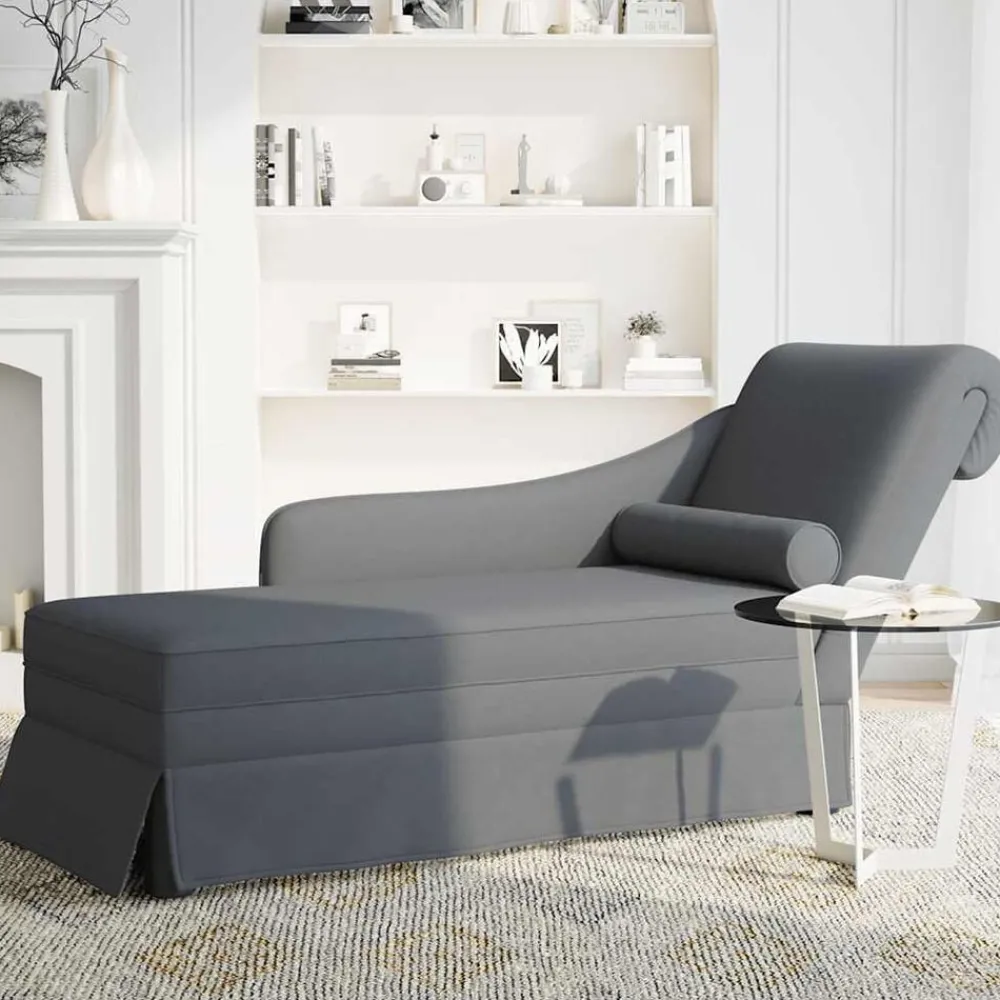 Stoelen*vidaXL Chaise longue met bolster&rechterarmleuning fluweel Donkergrijs