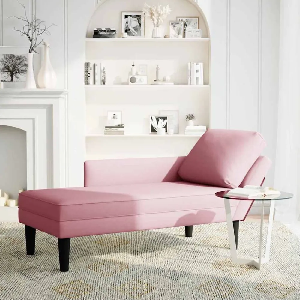 Stoelen*vidaXL Chaise longue met kussen en rechterarmleuning fluweel Roze