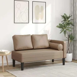 Stoelen*vidaXL Chaise longue met kussens kunstleer Cappuccino