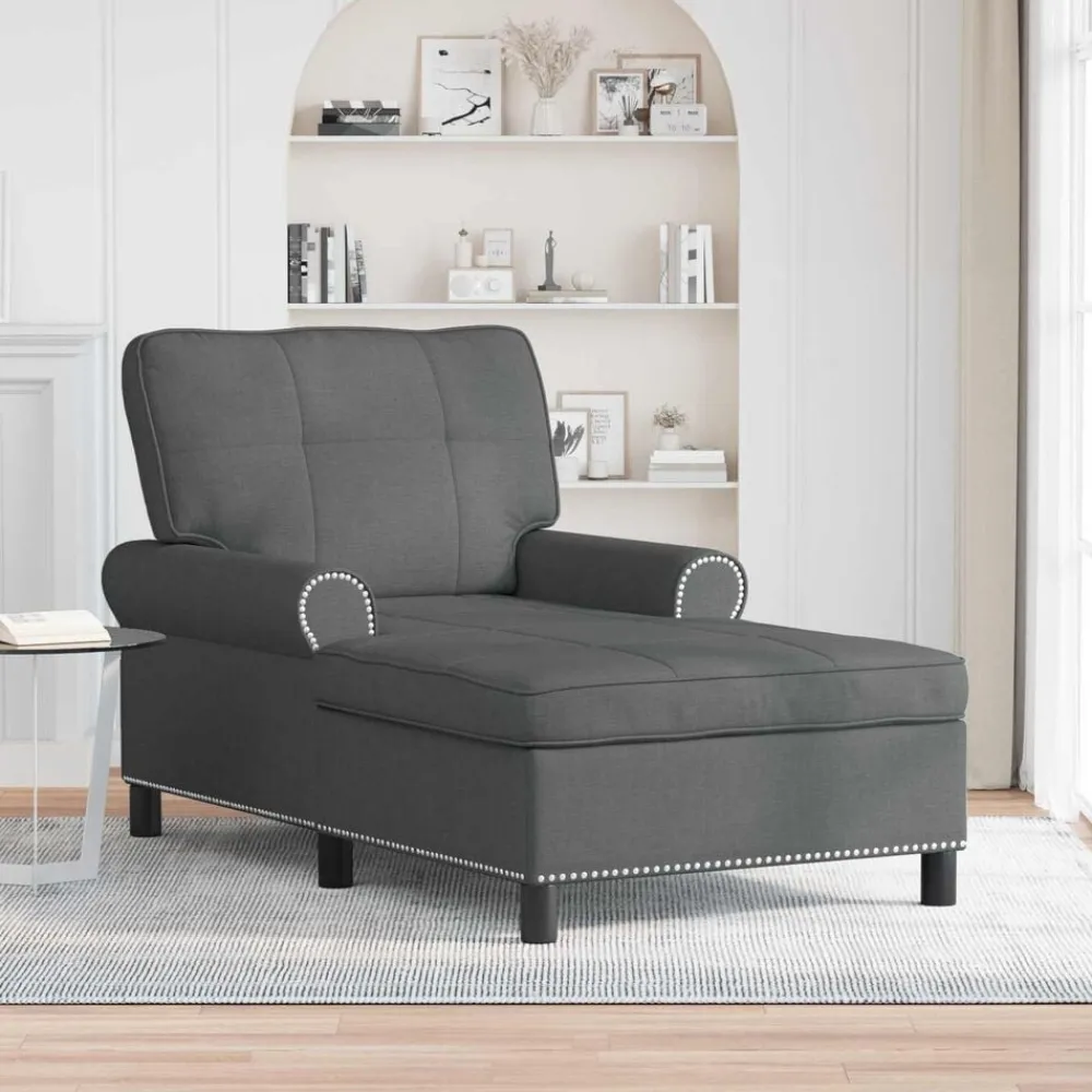 Stoelen*vidaXL Chaise Lounge met kussen 91 x 157 x 91 cm Stof Donkergrijs
