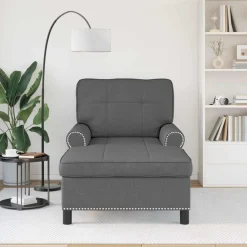 Stoelen*vidaXL Chaise Lounge met kussen 91 x 157 x 91 cm Stof Donkergrijs