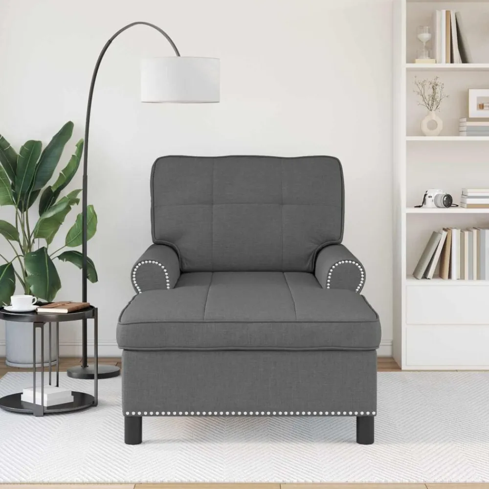 Stoelen*vidaXL Chaise Lounge met kussen 91 x 157 x 91 cm Stof Donkergrijs