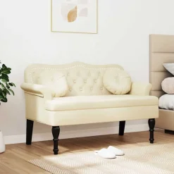 Chesterfield Bank met kussen Crème 120,5 x 65 x 75 cm Nep Leer><noscript><img width=