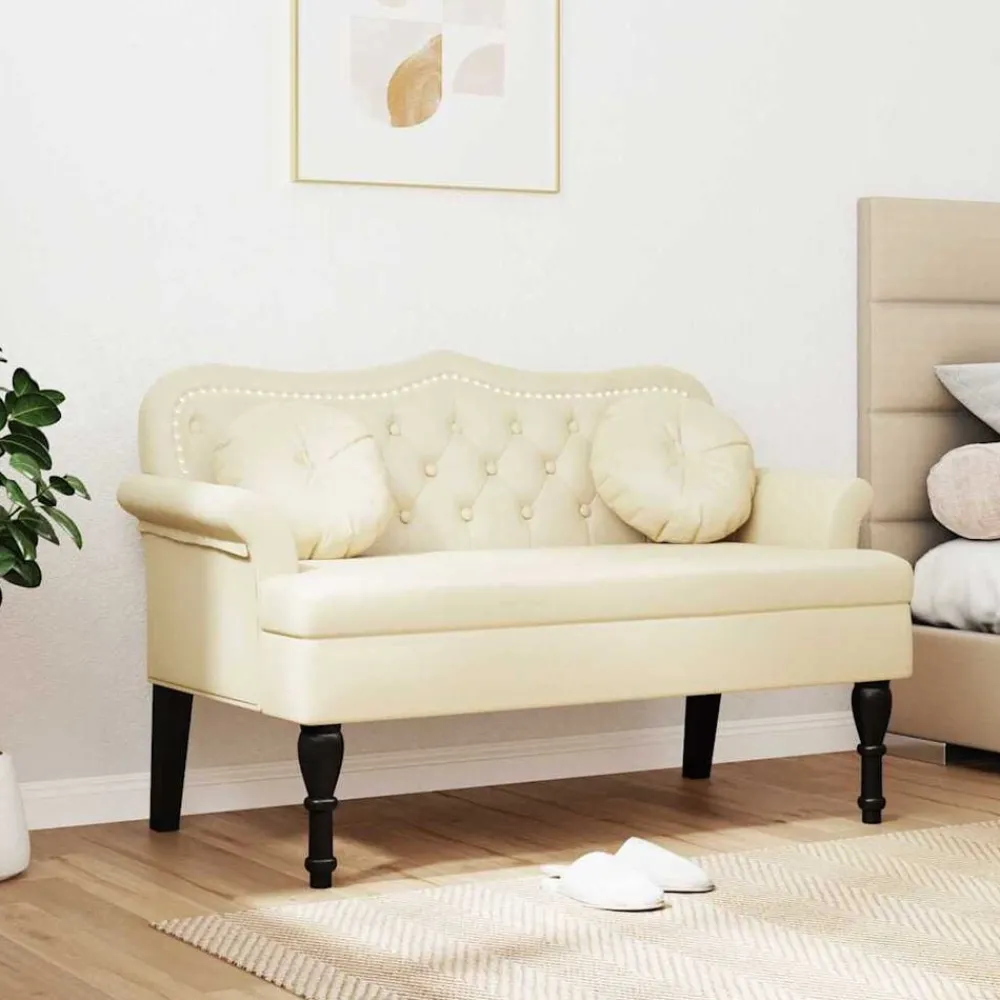 Chesterfield Bank met kussen Crème 120,5 x 65 x 75 cm Nep Leer>vidaXL Outlet