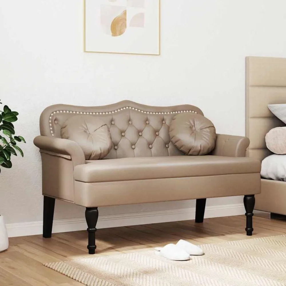 Bankjes*vidaXL Chesterfield Bank 120,5 x 65 x 75 cm Nep Leer Cappuccino