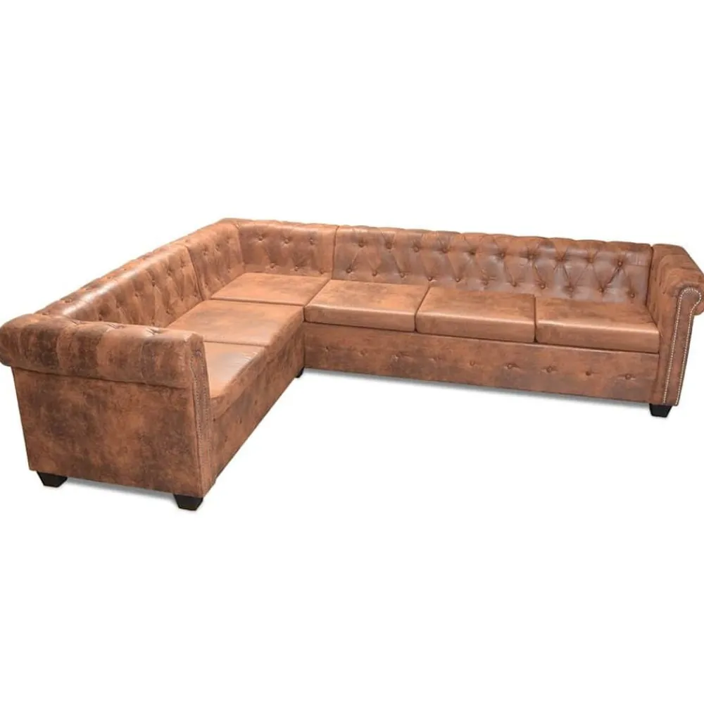 Banken*vidaXL Chesterfield hoekbank 6-zits kunstleer Bruin