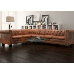 Banken*vidaXL Chesterfield hoekbank 6-zits kunstleer Bruin