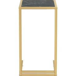 Tafels*vidaXL Computer bijzettafel 50x35x65 cm gehard glas zwartmarmerkleurig Goud en zwartmarmer