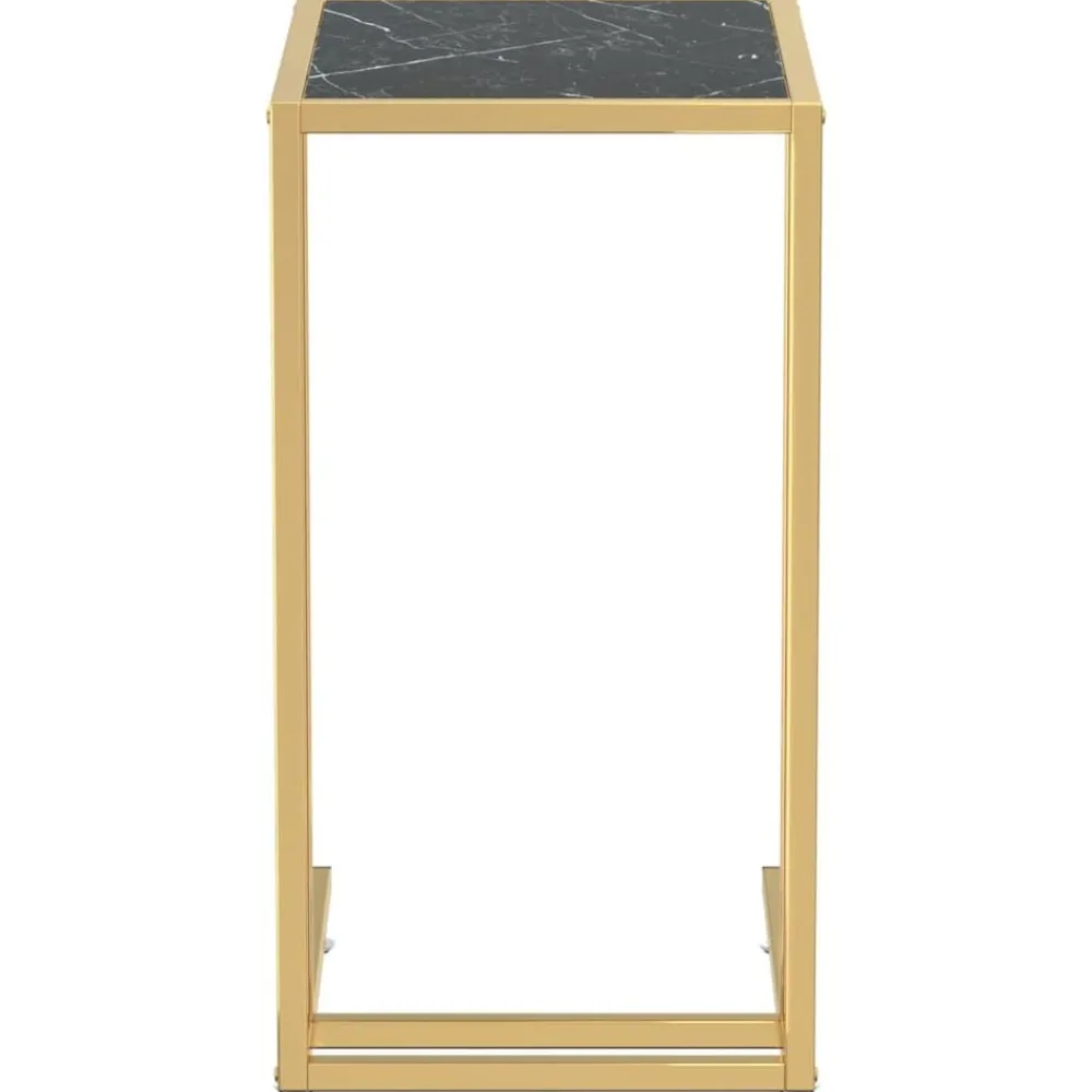 Tafels*vidaXL Computer bijzettafel 50x35x65 cm gehard glas zwartmarmerkleurig Goud en zwartmarmer