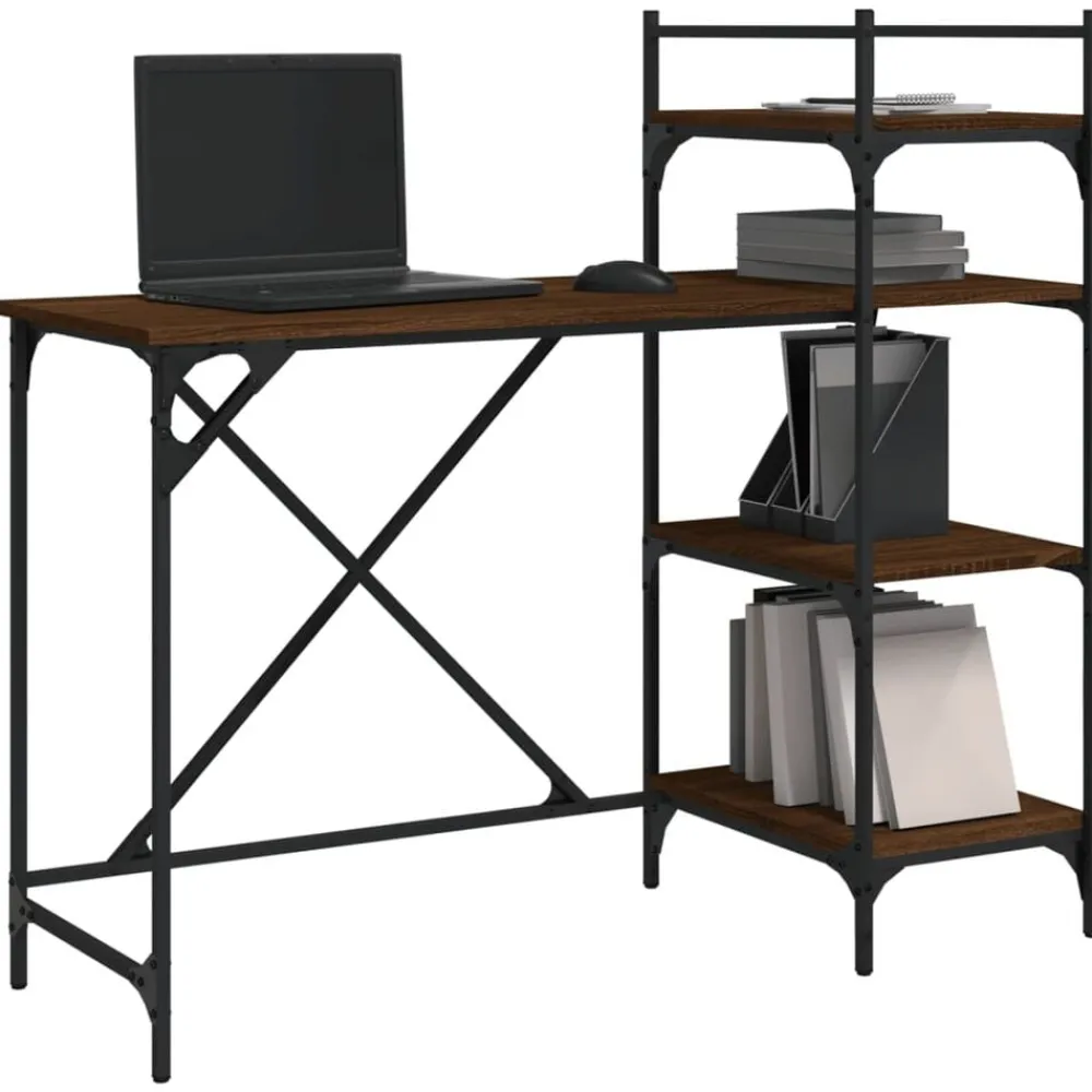 Kantoormeubelen*vidaXL Computerbureau met schappen 120x47x109 cm bruin eikenkleur