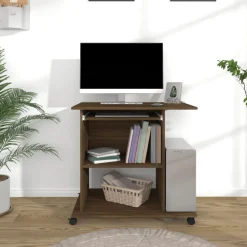 Kantoormeubelen*vidaXL Computerbureau 80x50x75 cm bewerkt hout bruin eikenkleur