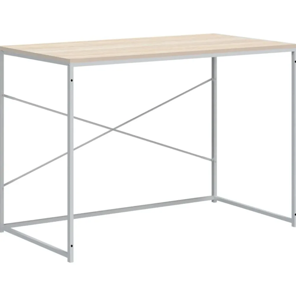 Kantoormeubelen*vidaXL Computerbureau 110x60x70 cm bewerkt hout kleurig Wit en eiken