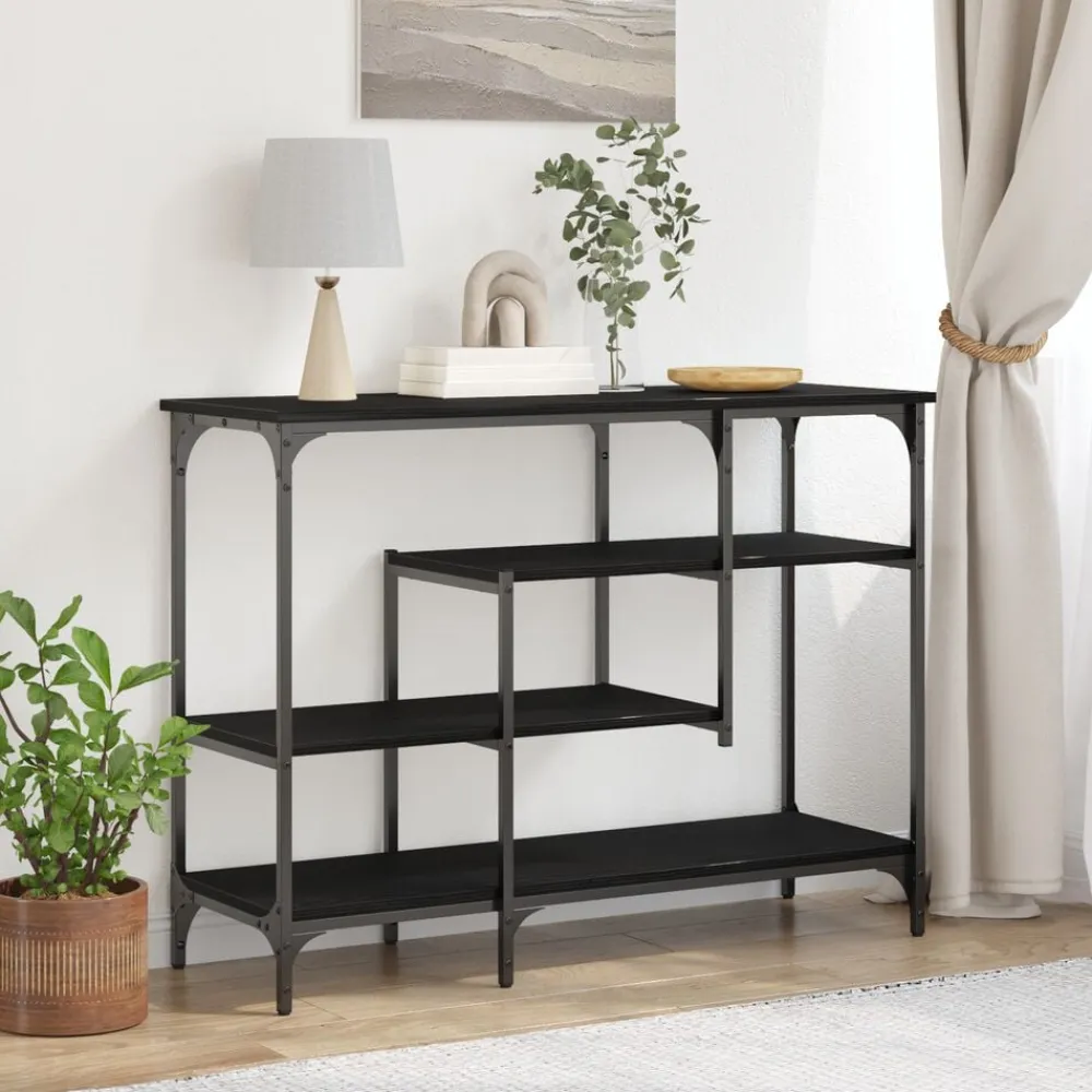 Tafels*vidaXL Console Tafel met plank met opslag 100 x 35 x 75 cm Zwart eiken