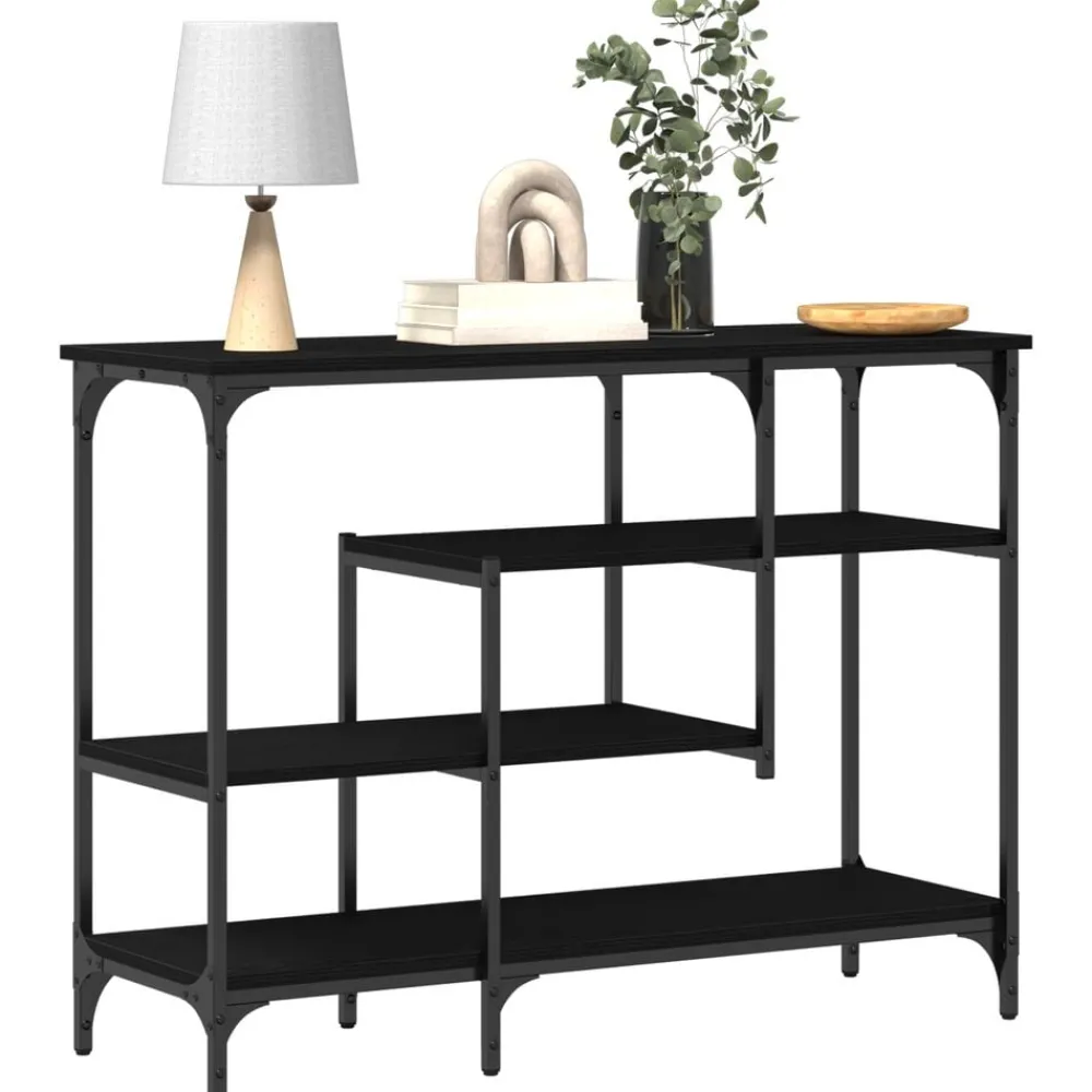 Tafels*vidaXL Console Tafel met plank met opslag 100 x 35 x 75 cm Zwart eiken