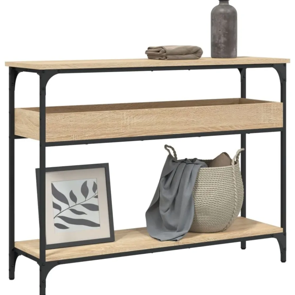 Consoletafel met plank 100x29x75cm bewerkt hout>vidaXL