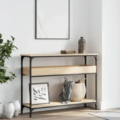 Consoletafel met plank 100x29x75cm bewerkt hout><noscript><img width=