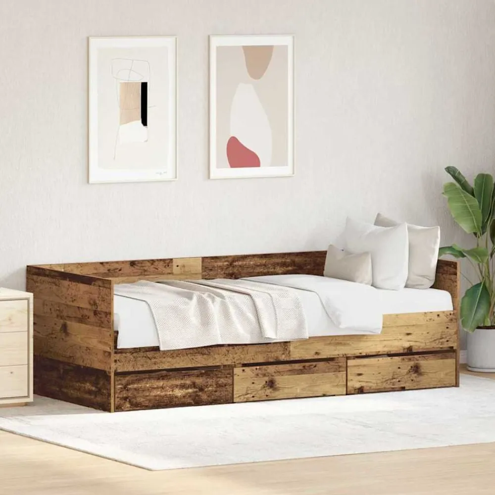 Bedden & Accessoires*vidaXL Dagbed met hoofdeinde 90 x 200 cm Bewerkt hout Oud hout