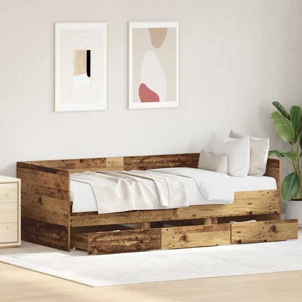 Bedden & Accessoires*vidaXL Dagbed met hoofdeinde 90 x 200 cm Bewerkt hout Oud hout